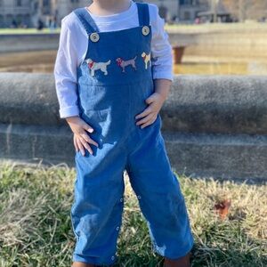 Shrimp & Grits Kids 2T Blue Longall with Dog Appliqué